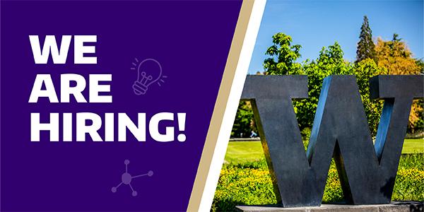 UW Block W logo with words "We are hiring!"